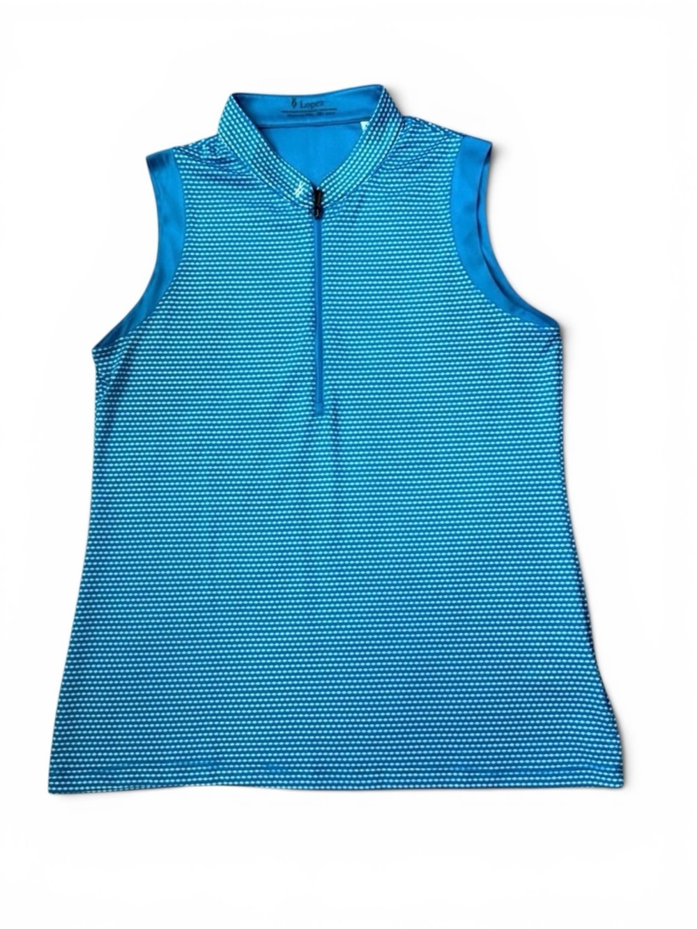 Lopez Teal and White Patterned Sleeveless Top with 1/4 zip Size M